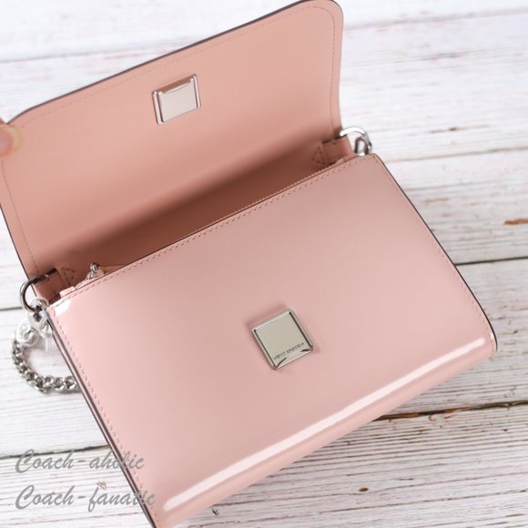 NWT Tory Burch Emerson Chain Wallet Patent Leather Crossbody in Clay Pink - Picture 7 of 9
